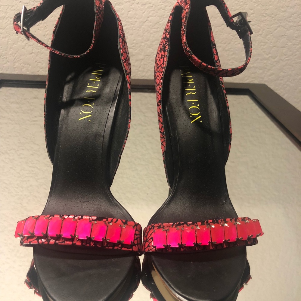 Pink and black heels